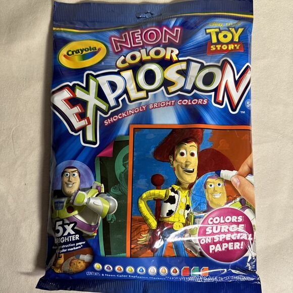NEW Crayola Disney Toy Story NEON Color Explosion 18 Sheets 8 Markers Buzz NIP - Picture 1 of 2